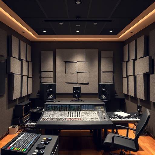 Interior of Studio A, featuring a large mixing console and acoustic treatment panels