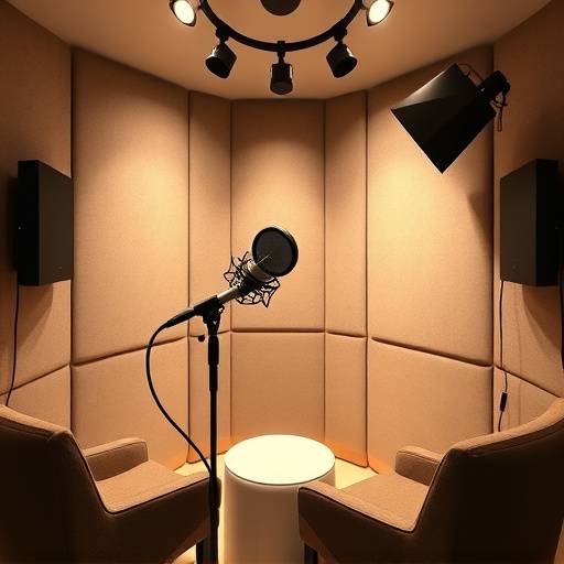 Vocal booth in Studio C, equipped with a Neumann microphone and comfortable seating